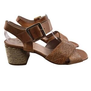 Marroqui Sanchez Sandals Womens 7.5 38 Caramel Brown Leather Jute‎ Block Heel